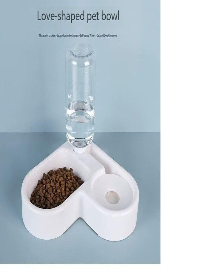 Conziv Heart Shaped Double Bowl on a Stand with a Food Compartment Pet Love Bowl Automatic Drinker and Feeder for Cats and Dogs(White) - Image 3